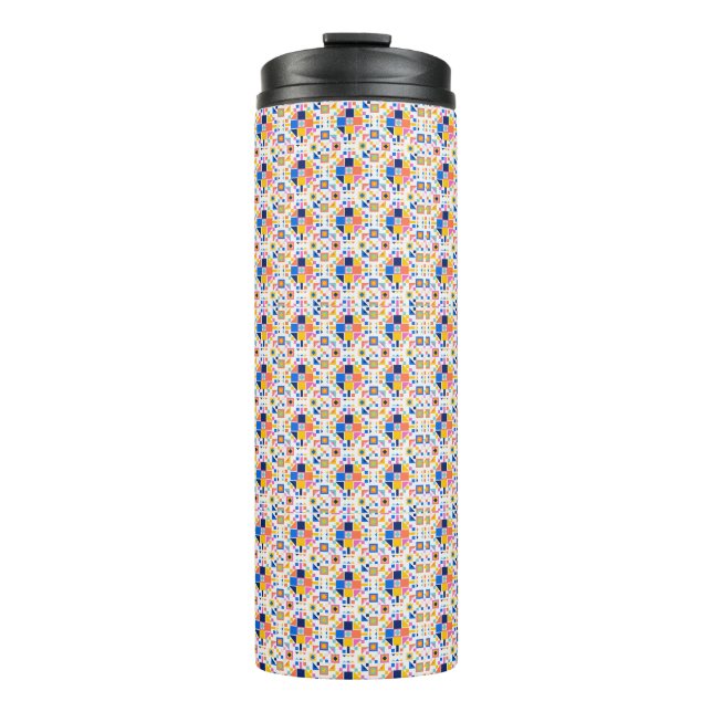 Garrafa Térmica Tall travel mug with a vibrant, geometric pattern  (Frente)