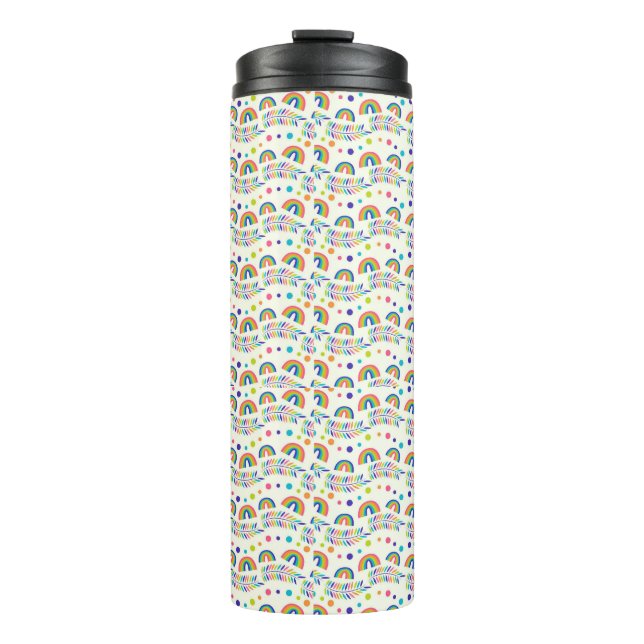 Garrafa Térmica Tall tumbler with a black lid, featuring a playful (Frente)