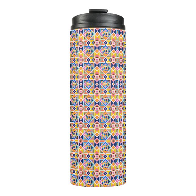 Garrafa Térmica Tall tumbler with a vibrant, geometric pattern (Frente)
