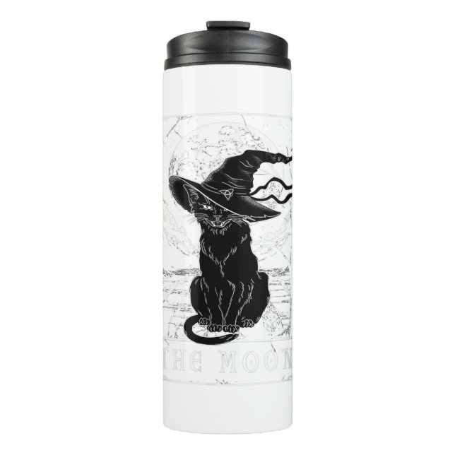 Garrafa Térmica Tarot Card Crescent Moon E Black Cat Witat Hat (Frente)