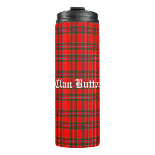 Garrafa Térmica Tartan da Manteiga do Clã e Texto Personalizado