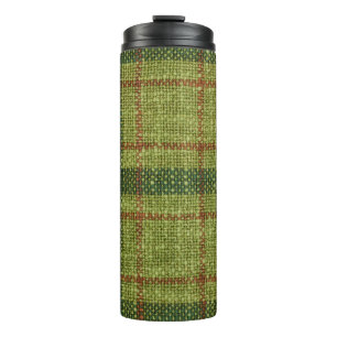 Garrafa Térmica Tartan de Natal vermelho e verde.
