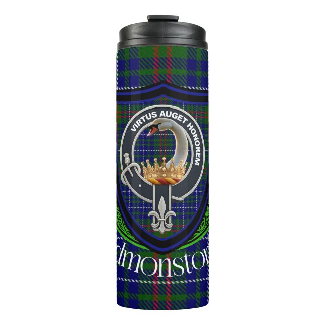 Garrafa Térmica Tartan e Brasão do Clã Escocês Edmonstone (Frente)