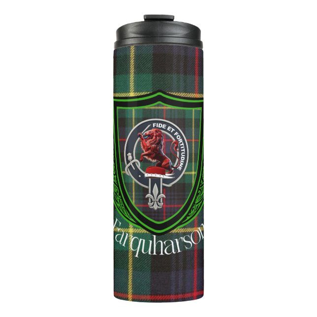 Garrafa Térmica Tartan e Brasão do Clã Escocês Farquharson (Frente)