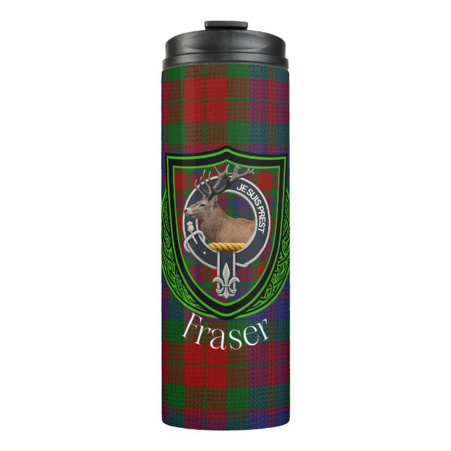 Garrafa Térmica Tartan e Brasão do Clã Escocês Fraser (Frente)