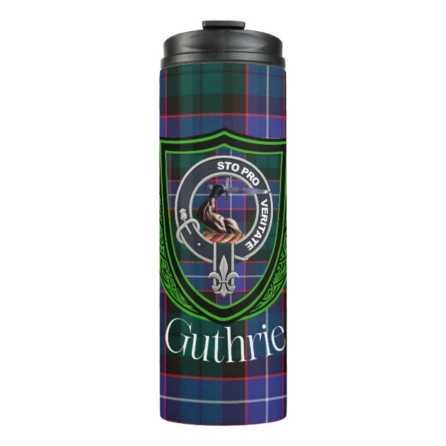 Garrafa Térmica Tartan e Brasão do Clã Escocês Guthrie (Frente)