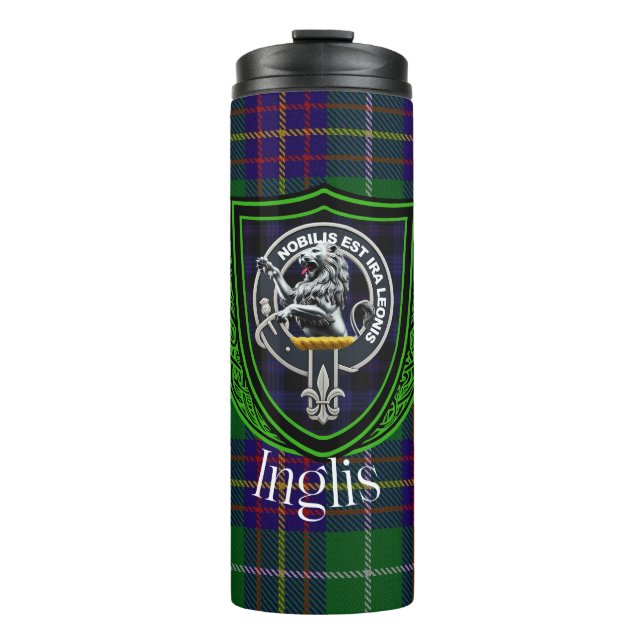 Garrafa Térmica Tartan e Brasão do Clã Escocês Inglis (Frente)