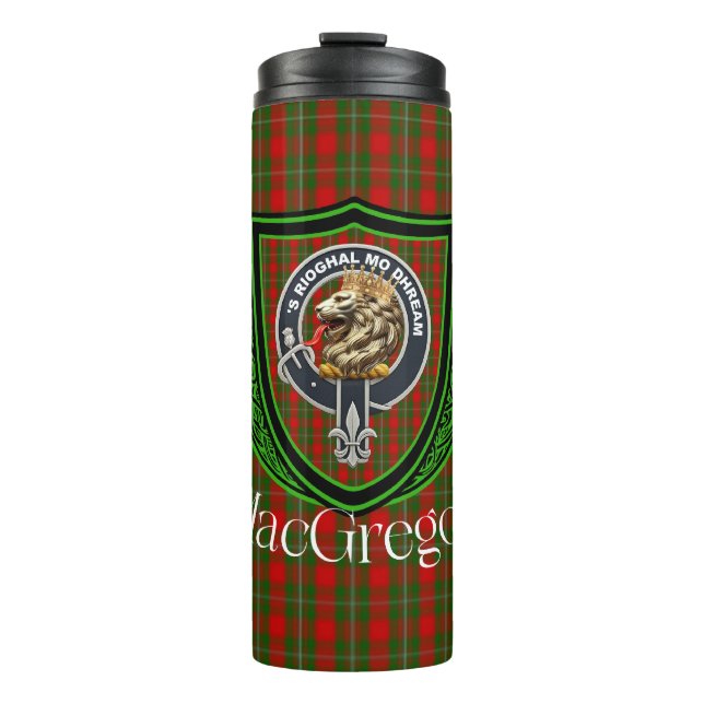 Garrafa Térmica Tartan e Brasão do Clã Escocês MacGregor (Frente)