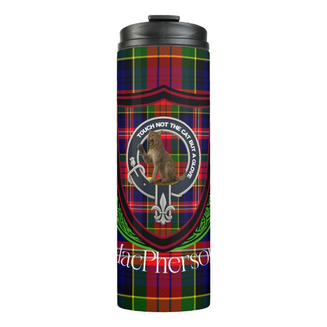 Garrafa Térmica Tartan e Brasão do Clã Escocês MacPherson (Frente)