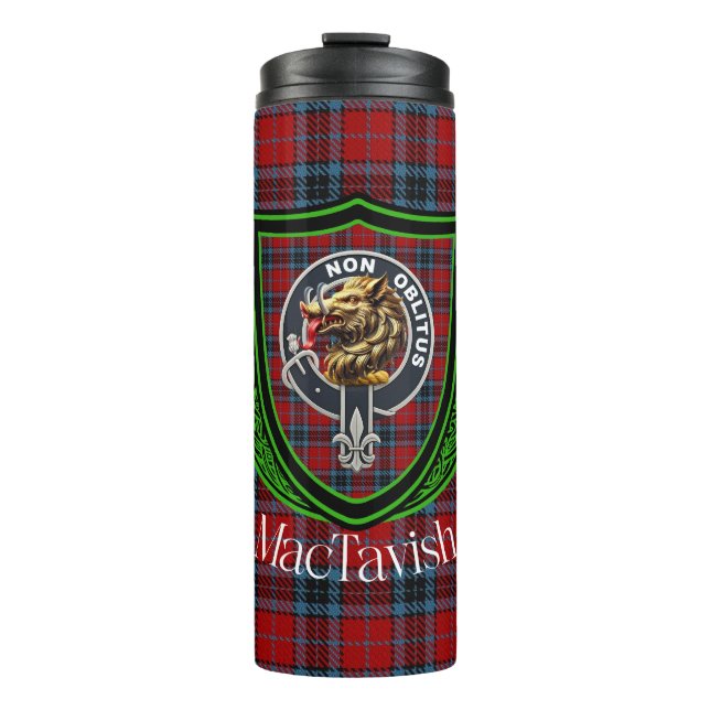 Garrafa Térmica Tartan e Brasão do Clã Escocês MacTavish (Frente)