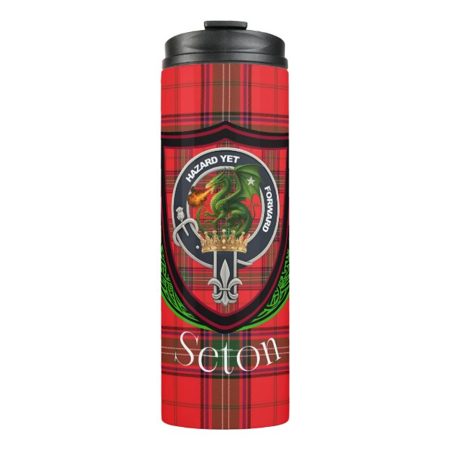 Garrafa Térmica Tartan e Brasão do Clã Escocês Seton (Frente)