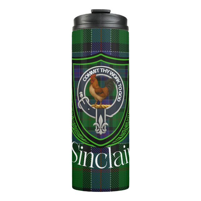 Garrafa Térmica Tartan e Brasão do Clã Escocês Sinclair (Frente)