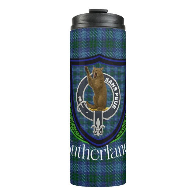 Garrafa Térmica Tartan e Brasão do Clã Escocês Sutherland (Frente)