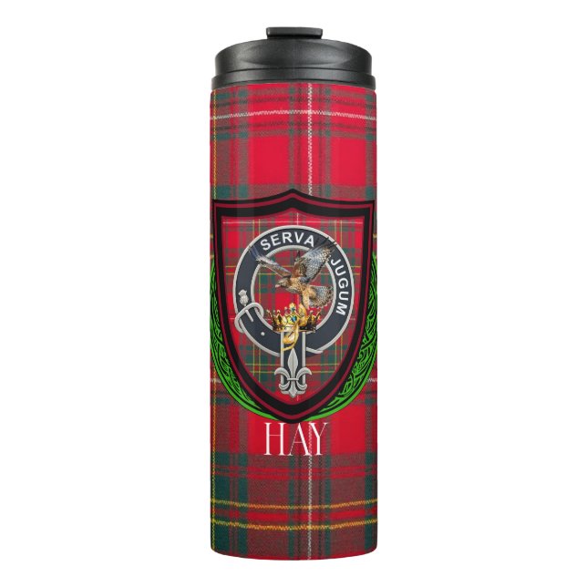 Garrafa Térmica Tartan e Brasão do Clã Hay Escocês (Frente)