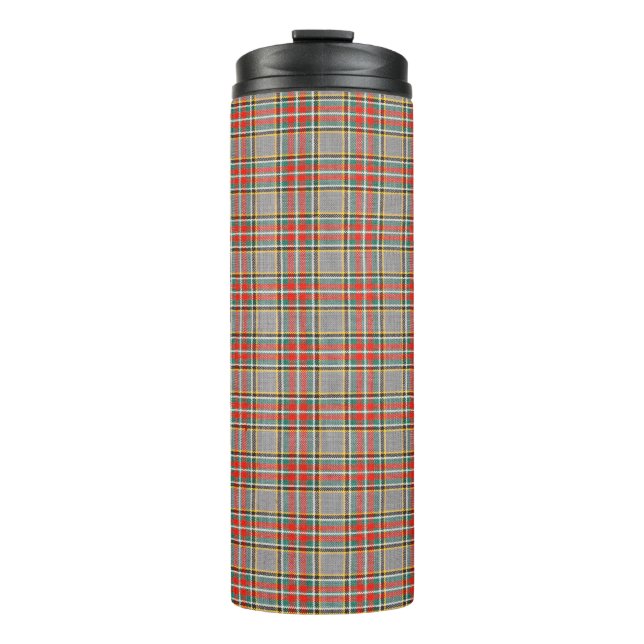 Garrafa Térmica Tartan escocês: padrão amarelo-verde-vermelho. (Frente)