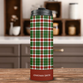 Garrafa Térmica Tartan Plaid Pattern Red and Green colors