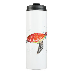Garrafa Térmica Tartaruga marinha laranja aquarela costeira tropic