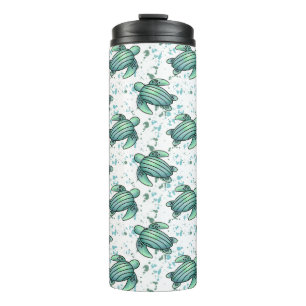 Garrafa Térmica tartaruga marinha padrão verde azul aquarela anima