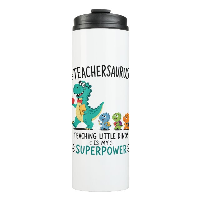 Garrafa Térmica Teachersaurus humor de professor com pequenos dino (Frente)