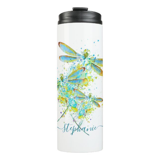 Garrafa Térmica Teal Dragonfly splatter personalizado (Frente)
