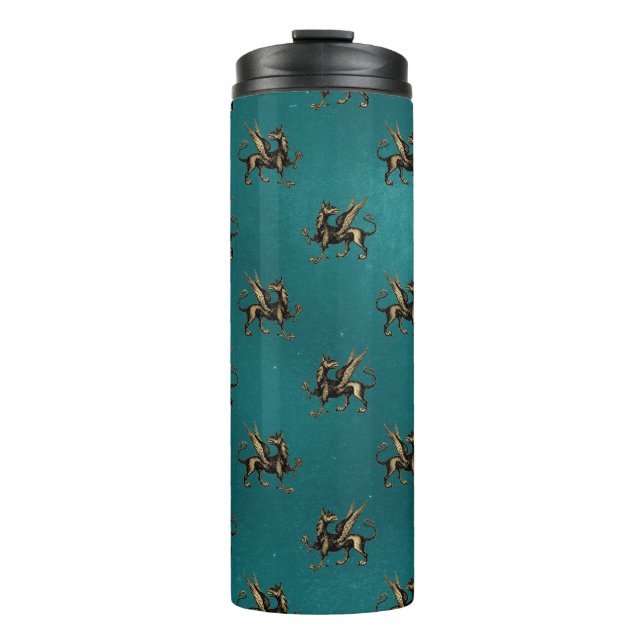 Garrafa Térmica Teal e Dourado Heraldic Griffon (Frente)