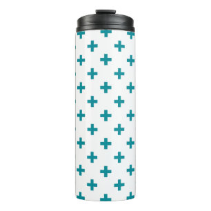 Garrafa Térmica Teal polka cruza em branco