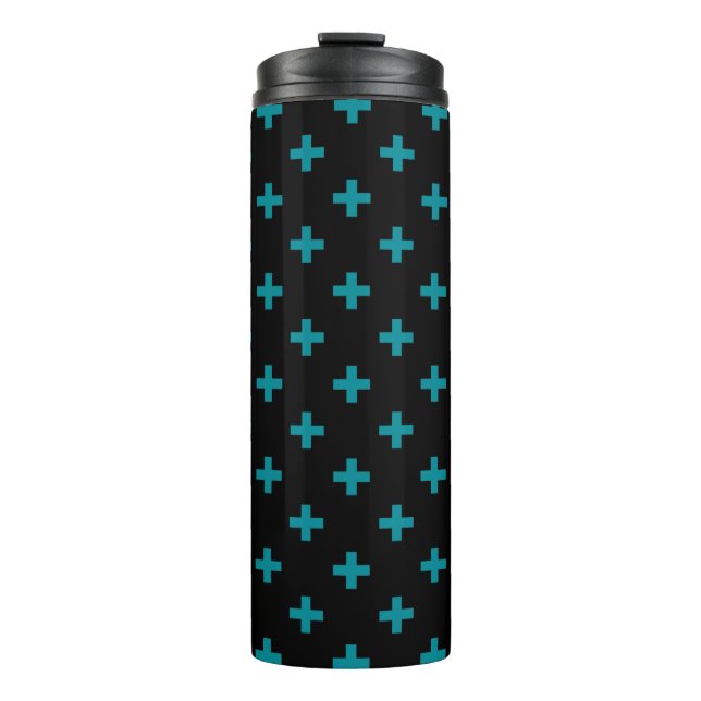 Garrafa Térmica Teal polka cruza em preto (Frente)