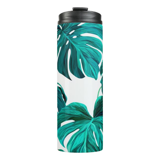 Garrafa Térmica Teal Tropical Monstera Leaf Seamless Pattern Art (Frente)