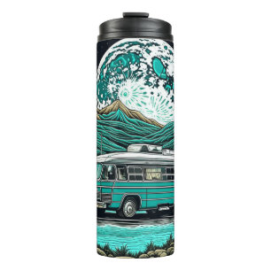 Garrafa Térmica Teal Vintage RV Camper na Montanha Retro