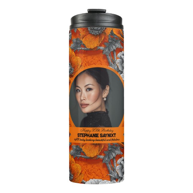 Garrafa Térmica Tema de Anêmonas 1º Aniversário Personalizado (Frente)