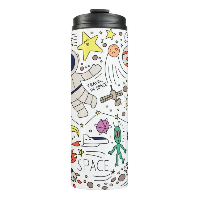 Garrafa Térmica Tema espacial na ilustração do estilo de rabisco (Frente)