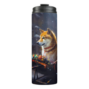 Garrafa Térmica Temporada Festiva de Natal do Shiba Inu