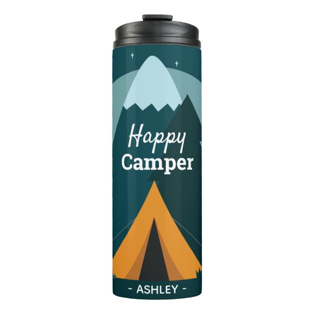Garrafa Térmica Tenda Happy Camper e Montanhas (Frente)