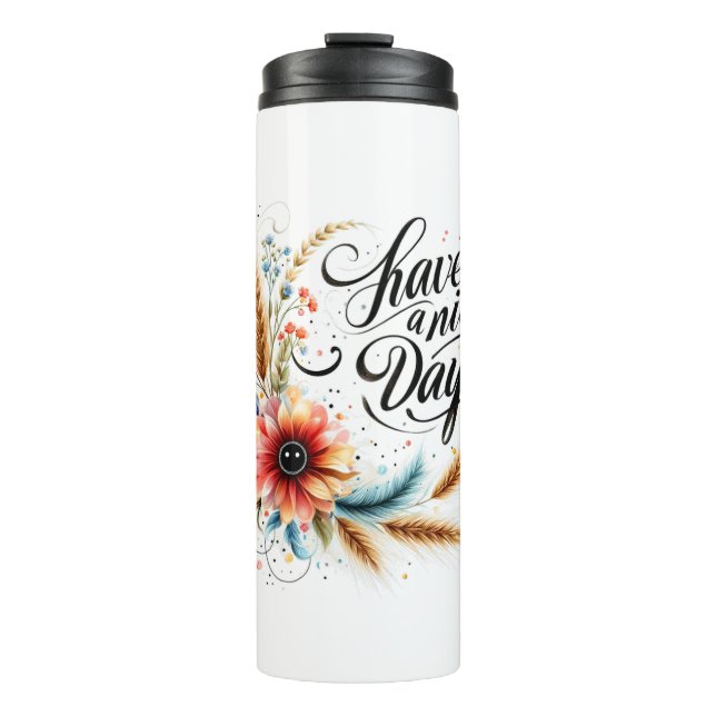 Garrafa Térmica Tenha um belo dia floral (Frente)