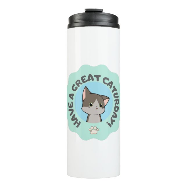 Garrafa Térmica Tenha um excelente no sábado! Cartunista Blue Gree (Frente)