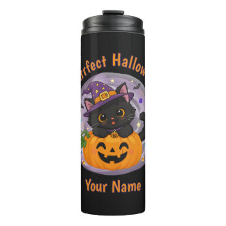 Garrafa Térmica Térmica de Halloween de Gato Preto Personalizada