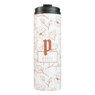 Garrafa Térmica Terracotta Floral Monograma Nome Tumbler Térmico