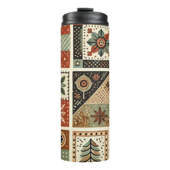 Garrafa Térmica Terracotta Patchwork Quilt Rustic Boho Floral (Frente)