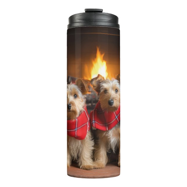 Garrafa Térmica Terrier Australiano junto à Lareira Natal (Frente)