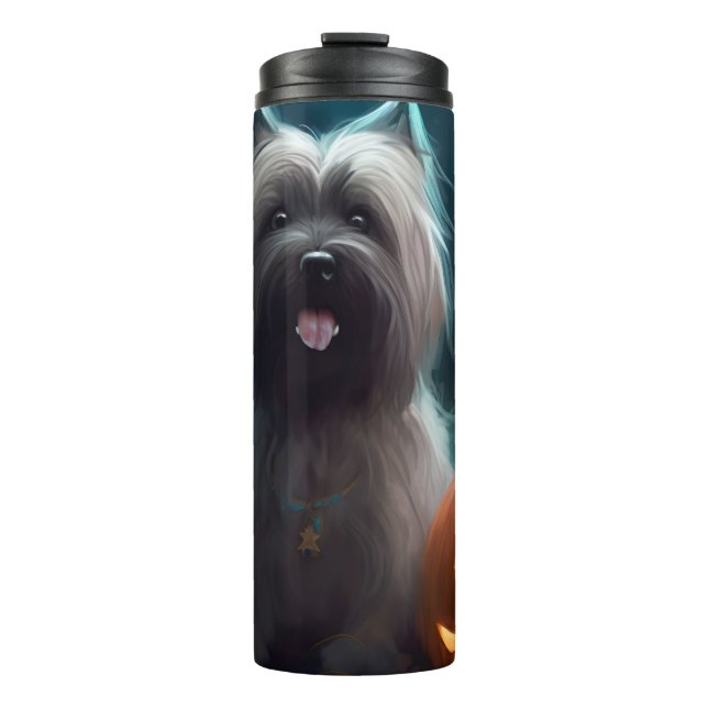Garrafa Térmica Terrier Skye de Halloween com Abóboras Assustador (Frente)
