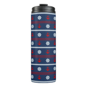 Garrafa Térmica Teste padrão branco e azul vermelho do oceano