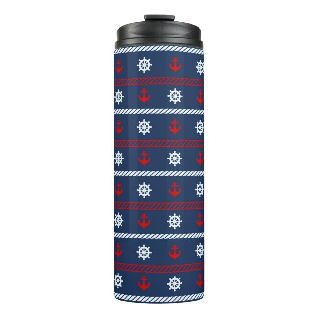 Garrafa Térmica Teste padrão branco e azul vermelho do oceano (Frente)
