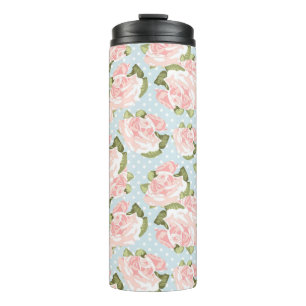 Garrafa Térmica Teste padrão cor-de-rosa bonito com bolinhas azui