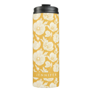 Garrafa Térmica Teste padrão de flor dourado