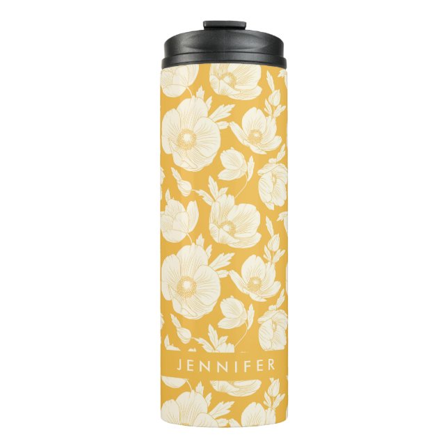 Garrafa Térmica Teste padrão de flor dourado (Frente)