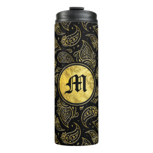 Garrafa Térmica Teste padrão Dourado de Paisley do monograma no