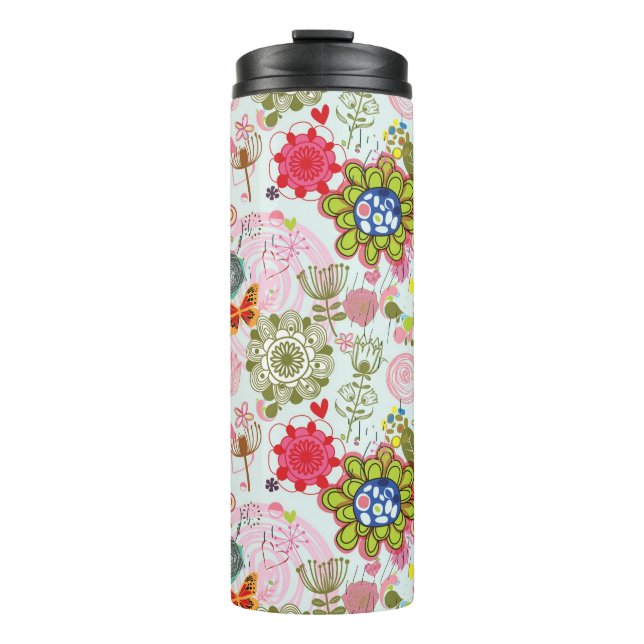 Garrafa Térmica Teste padrão floral no estilo retro 2 (Frente)