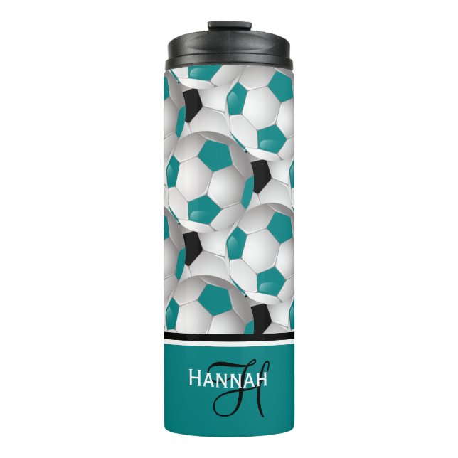 Garrafa Térmica Teste padrão legal da bola de futebol do preto da (Frente)