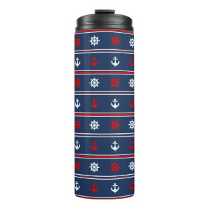 Garrafa Térmica Teste padrão náutico branco e azul vermelho
