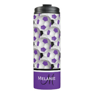 Garrafa Térmica Teste padrão preto roxo da bola de futebol do